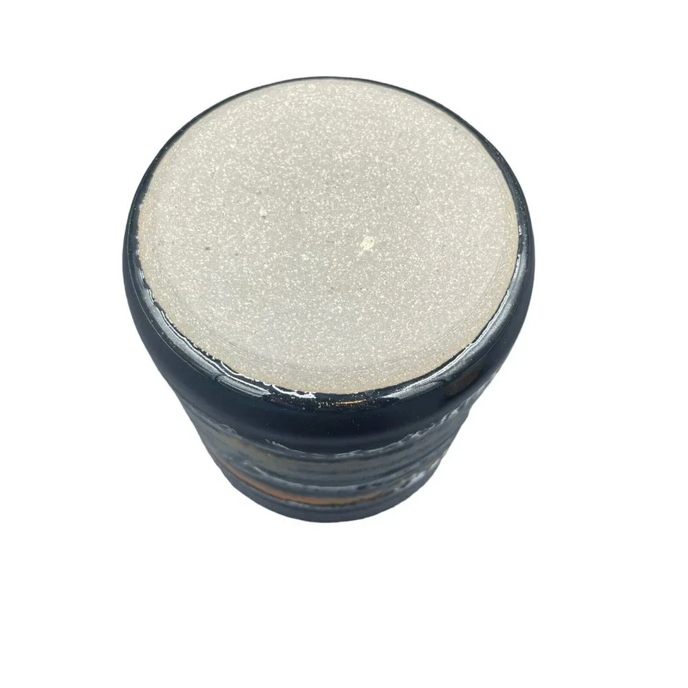 Studio Art Pottery Canister Jar With Cork Lid Black Beige Drip Glaze Glossy